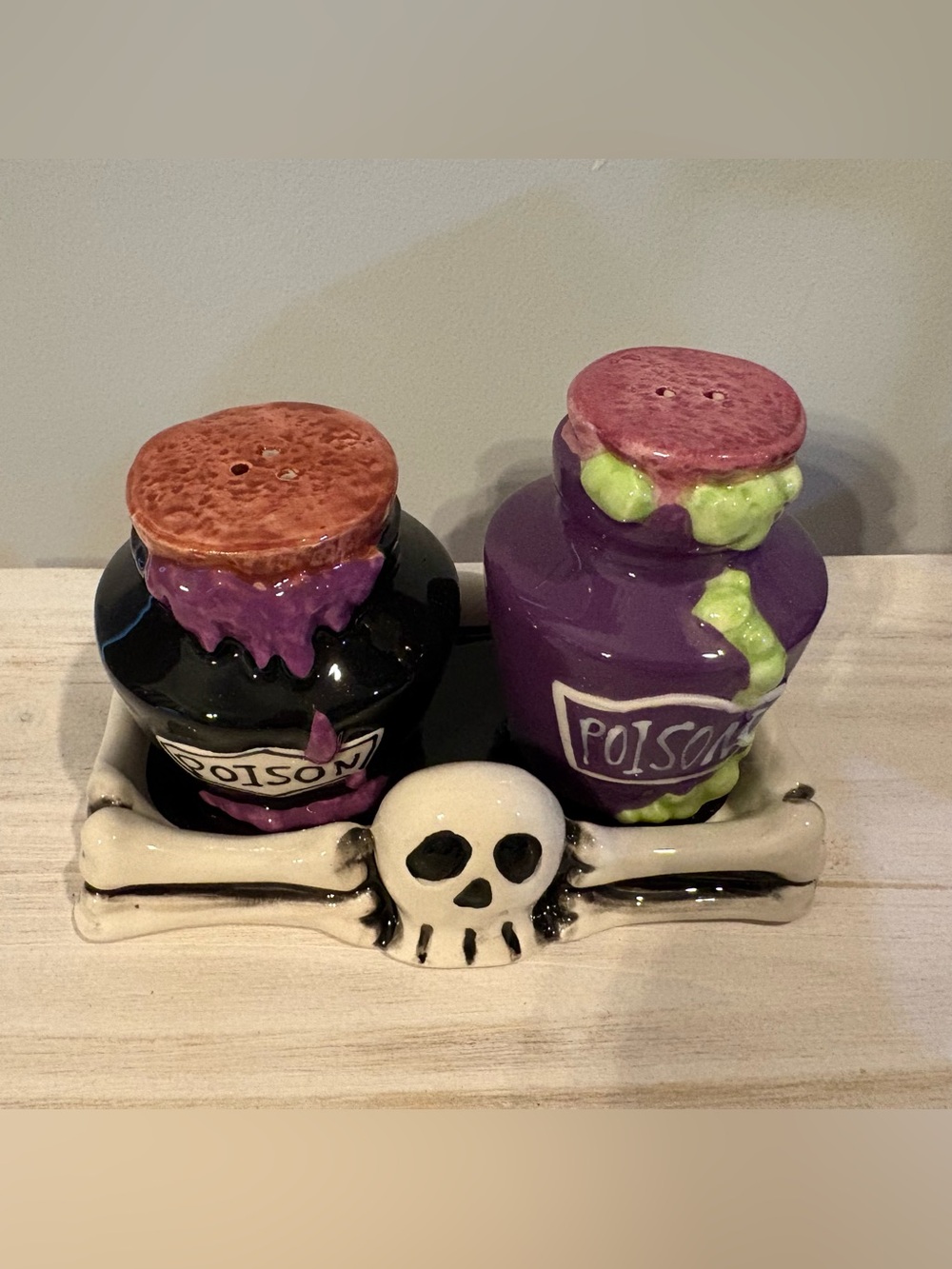 Blue Sky Halloween Poison Jar Salt & Pepper Set - Purple, Black, Green